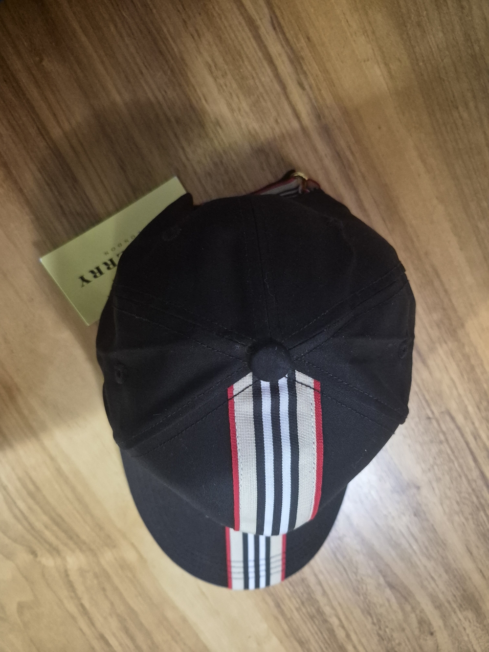 Burberry Black Baseball Cap with Signature Center Stripe - Picture 3 of 6